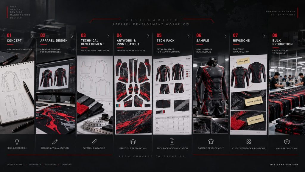 Apparel development process from design concept to bulk production
